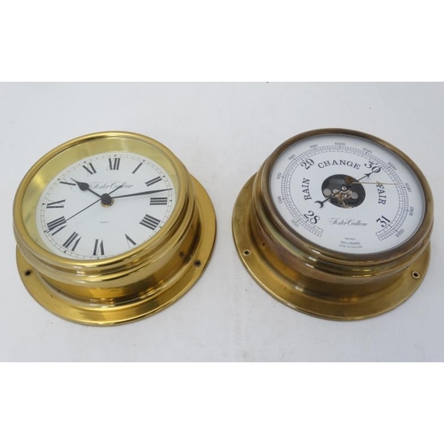 260 - Ships Clock & Barometer : '' Foster Callear '' two seperate Brass cases with wall fixing ability, on... 