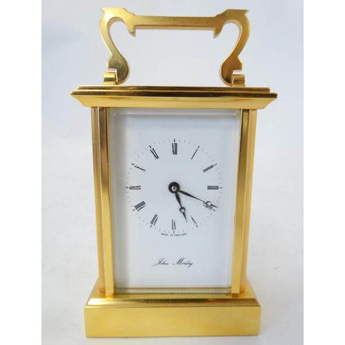 263 - John Morley Carriage Clock :a double cased gilt brass carriage clock ( timepiece ) , with 5 bevelled... 