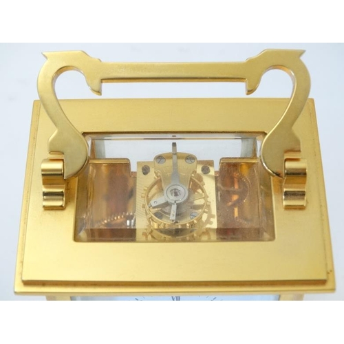 263 - John Morley Carriage Clock :a double cased gilt brass carriage clock ( timepiece ) , with 5 bevelled... 