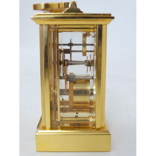 263 - John Morley Carriage Clock :a double cased gilt brass carriage clock ( timepiece ) , with 5 bevelled... 