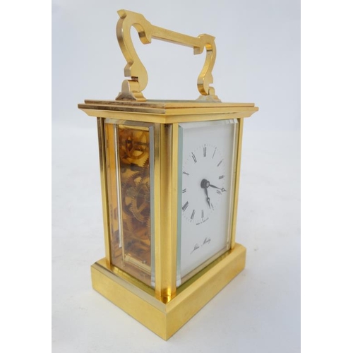 263 - John Morley Carriage Clock :a double cased gilt brass carriage clock ( timepiece ) , with 5 bevelled... 