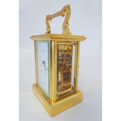 263 - John Morley Carriage Clock :a double cased gilt brass carriage clock ( timepiece ) , with 5 bevelled... 