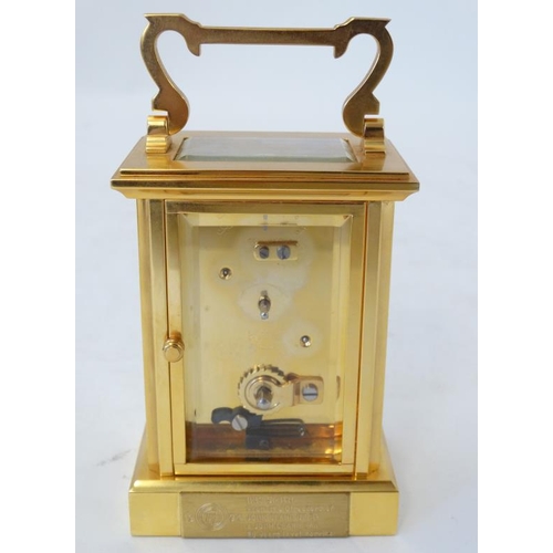 263 - John Morley Carriage Clock :a double cased gilt brass carriage clock ( timepiece ) , with 5 bevelled... 