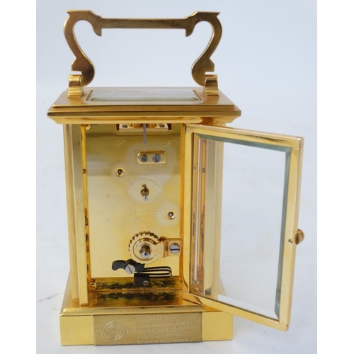 263 - John Morley Carriage Clock :a double cased gilt brass carriage clock ( timepiece ) , with 5 bevelled... 