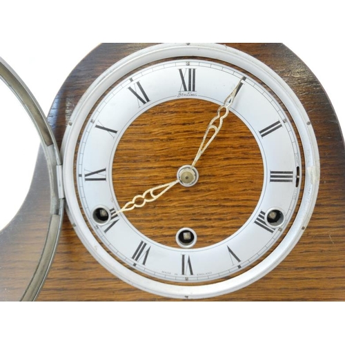 264 - 3 Train Oak Mantle Clock : a 'Perivale ' oak cased 3 train Westminster Chime oak cased mantle clock ... 