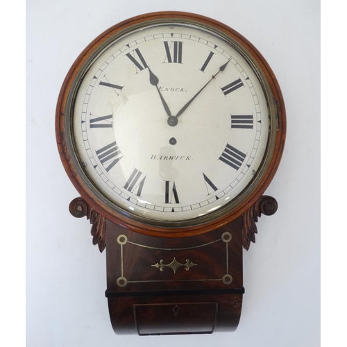 267 - English Regency Fusee Drop Dial  clock : ' Enock , Warwick  ' a brass inlaid flame mahogany cased Wa... 