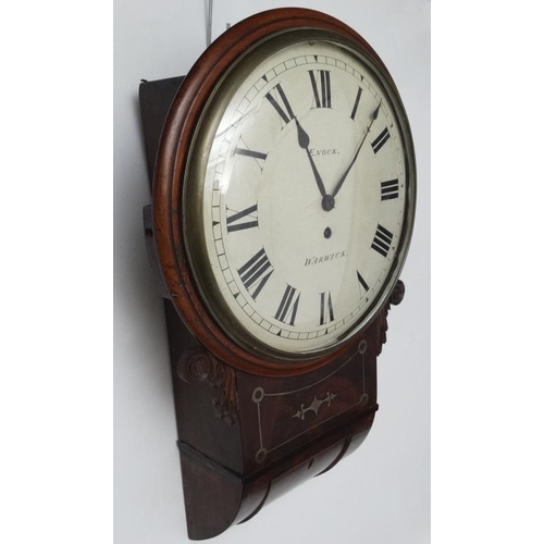 267 - English Regency Fusee Drop Dial  clock : ' Enock , Warwick  ' a brass inlaid flame mahogany cased Wa... 