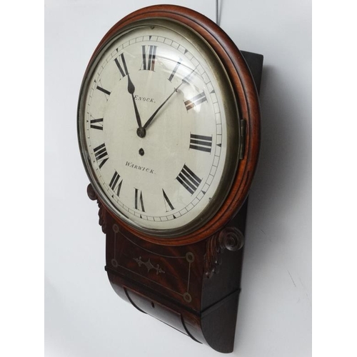 267 - English Regency Fusee Drop Dial  clock : ' Enock , Warwick  ' a brass inlaid flame mahogany cased Wa... 