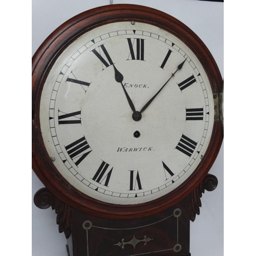 267 - English Regency Fusee Drop Dial  clock : ' Enock , Warwick  ' a brass inlaid flame mahogany cased Wa... 