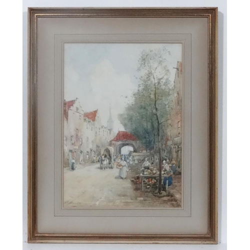 27 - J. R. Miller  XIX-XX, Watercolour, A Dutch street scene, Signed lower left. 14 1/4 x 10 1/4''