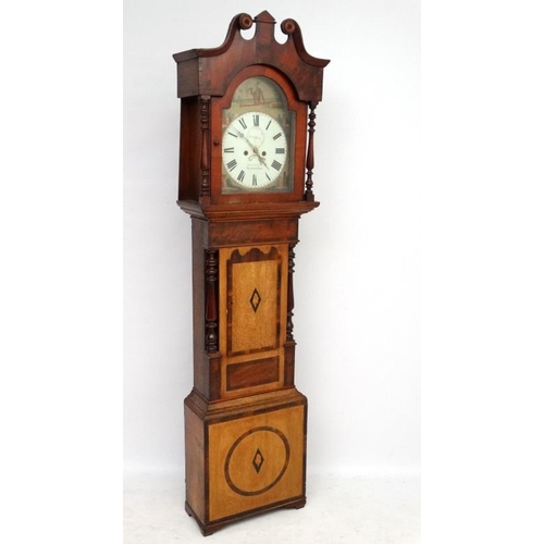 272 - Longcase : D Tucker , Camarthen ( 1868-75 according to Loomes) a painted break arch 13'' Grandfather... 