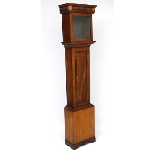 272A - An c.1800 walnut stained oak longcase with mahogany cross banding and hood. The grandfather clock st... 