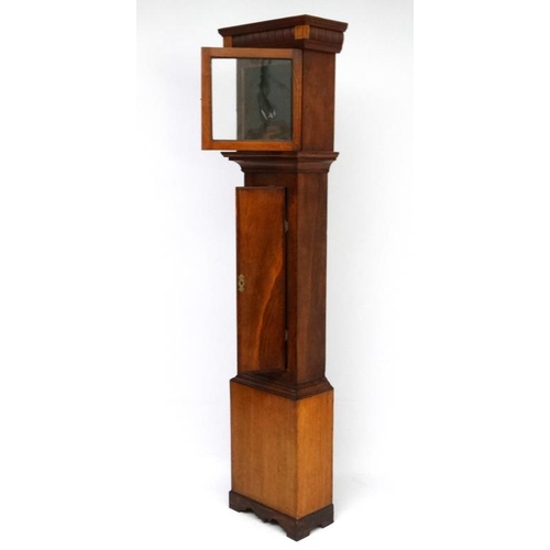 272A - An c.1800 walnut stained oak longcase with mahogany cross banding and hood. The grandfather clock st... 