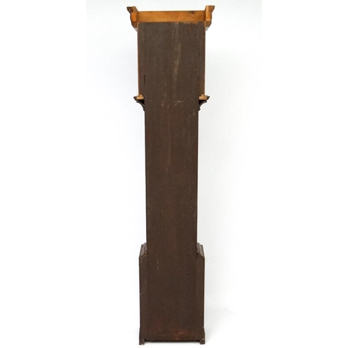 272A - An c.1800 walnut stained oak longcase with mahogany cross banding and hood. The grandfather clock st... 