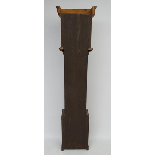 272A - An c.1800 walnut stained oak longcase with mahogany cross banding and hood. The grandfather clock st... 