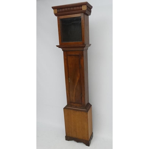 272A - An c.1800 walnut stained oak longcase with mahogany cross banding and hood. The grandfather clock st... 