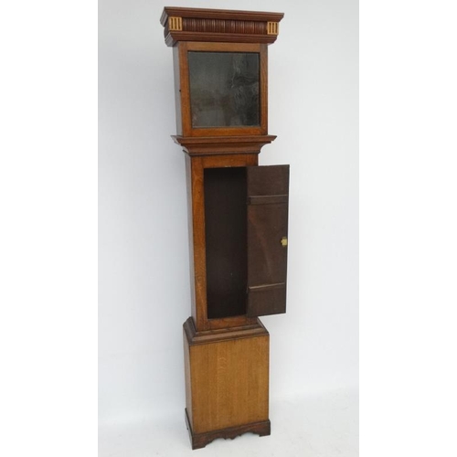 272A - An c.1800 walnut stained oak longcase with mahogany cross banding and hood. The grandfather clock st... 