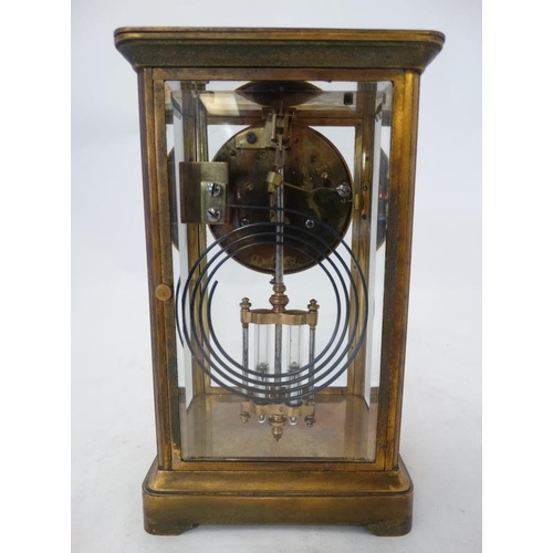 276 - Carriage Regulator clock : an 8 day, brass cased and bevelled glass ,4'' dial clock striking on a co... 