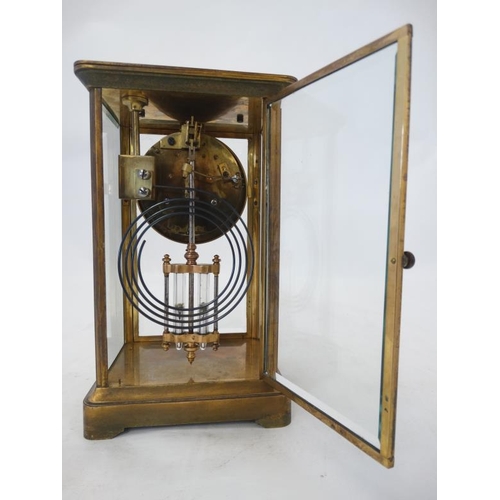 276 - Carriage Regulator clock : an 8 day, brass cased and bevelled glass ,4'' dial clock striking on a co... 