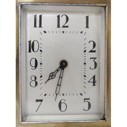 277 - Art Deco Combination Clock, Barometer and Thermometer: a silver plated on brass, square dialled , be... 