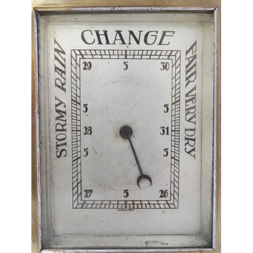 277 - Art Deco Combination Clock, Barometer and Thermometer: a silver plated on brass, square dialled , be... 