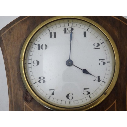 282 - Mahogany Inlaid and shaped mantle clock  : a Swiss made platform escapement 3 1/2'' dial clock ( tim... 