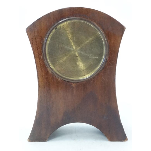 282 - Mahogany Inlaid and shaped mantle clock  : a Swiss made platform escapement 3 1/2'' dial clock ( tim... 