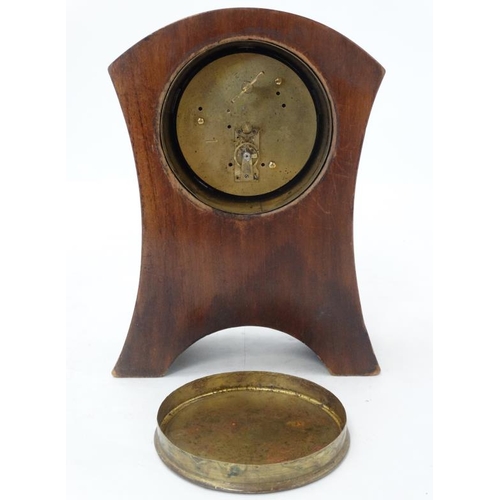 282 - Mahogany Inlaid and shaped mantle clock  : a Swiss made platform escapement 3 1/2'' dial clock ( tim... 