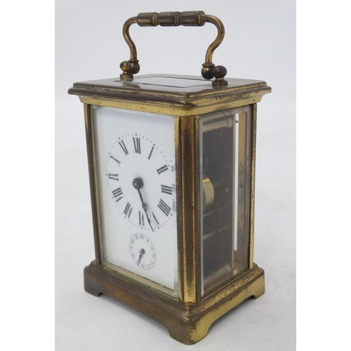 283 - French alarm Carriage Clock : a 5 bevelled glass brass cased Carriage Clock with French movement , p... 