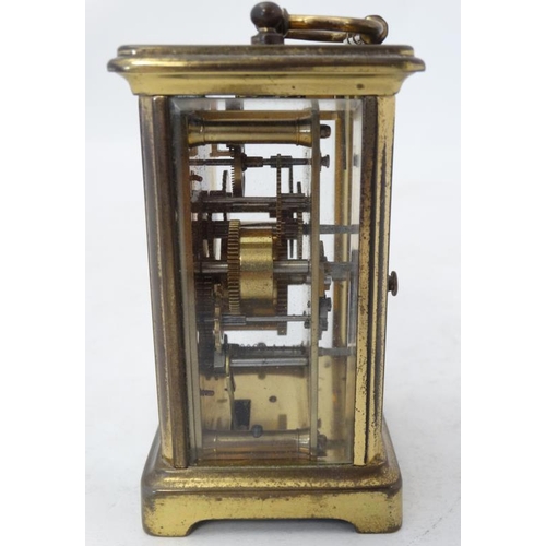 283 - French alarm Carriage Clock : a 5 bevelled glass brass cased Carriage Clock with French movement , p... 