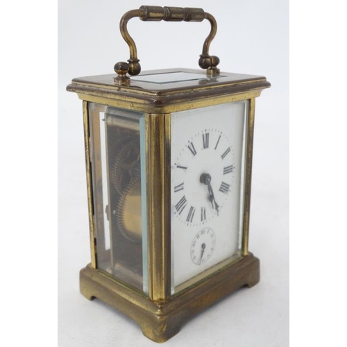 283 - French alarm Carriage Clock : a 5 bevelled glass brass cased Carriage Clock with French movement , p... 