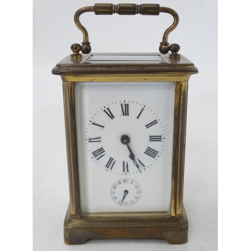 283 - French alarm Carriage Clock : a 5 bevelled glass brass cased Carriage Clock with French movement , p... 