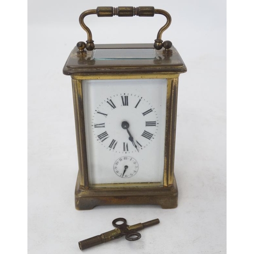 283 - French alarm Carriage Clock : a 5 bevelled glass brass cased Carriage Clock with French movement , p... 