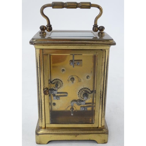 283 - French alarm Carriage Clock : a 5 bevelled glass brass cased Carriage Clock with French movement , p... 