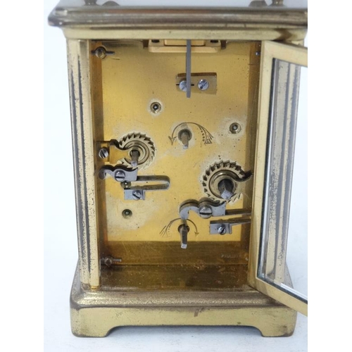 283 - French alarm Carriage Clock : a 5 bevelled glass brass cased Carriage Clock with French movement , p... 