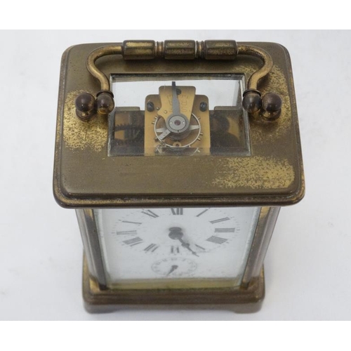 283 - French alarm Carriage Clock : a 5 bevelled glass brass cased Carriage Clock with French movement , p... 