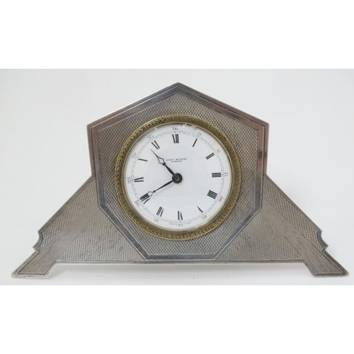 284 - Art Deco Silver cased Easel / Strutt Clock : a ' John Russel London ' ( signed )  Hall Marked Silver... 