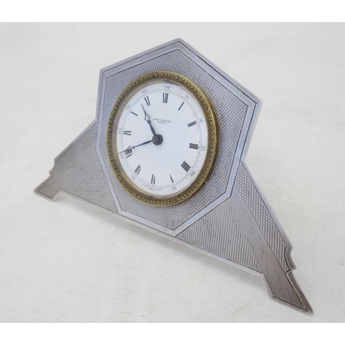 284 - Art Deco Silver cased Easel / Strutt Clock : a ' John Russel London ' ( signed )  Hall Marked Silver... 