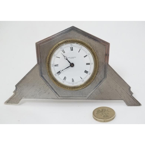 284 - Art Deco Silver cased Easel / Strutt Clock : a ' John Russel London ' ( signed )  Hall Marked Silver... 