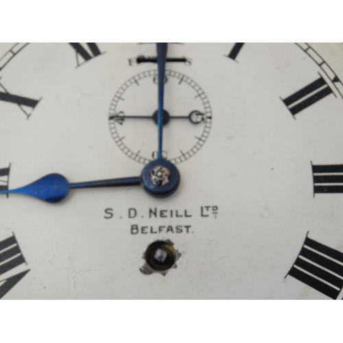 286 - Ship's Clock : ' SD Neill Ltd Belfast' brass cased 8 day Clock ( timepiece) with inset seconds dial,... 