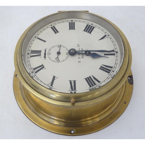 286 - Ship's Clock : ' SD Neill Ltd Belfast' brass cased 8 day Clock ( timepiece) with inset seconds dial,... 