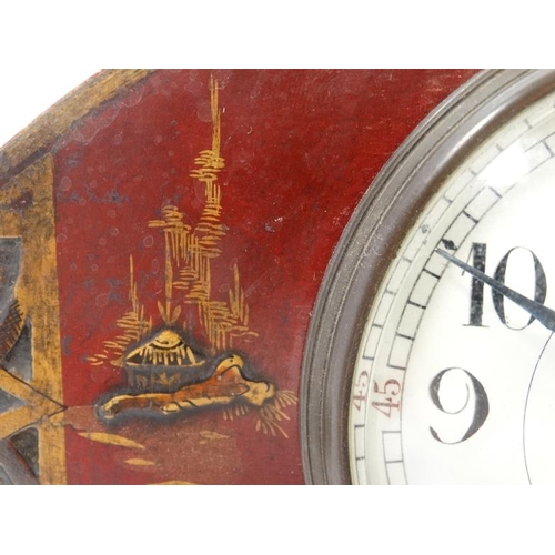 290 - 1920's Red lacquered mantle clock : a Chinoiserie red lacquer designed French clock ( timepiece ) wi... 