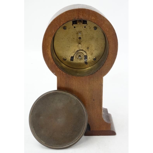 291 - Flame Mahogany mantle clock: an unusual shaped ' Keyhole ' shaped Flame mahogany cased clock ( timep... 