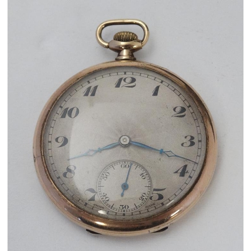 293 - 19thC Cast Iron Rococo pocket watch stand and gold pocket watch : a 9 (.375) gold cased Swiss Top Wi... 