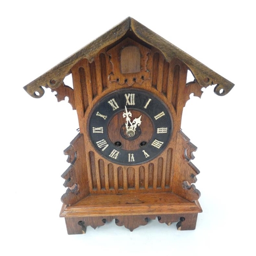 297 - Rare signed Black Forest Cuckoo Clock : Gordian Hettich & Sohne mantle / Table top oak cased 8 day c... 