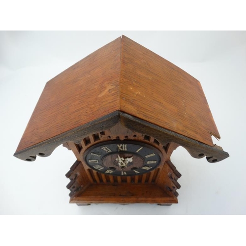 297 - Rare signed Black Forest Cuckoo Clock : Gordian Hettich & Sohne mantle / Table top oak cased 8 day c... 