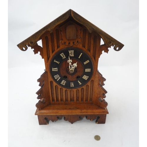 297 - Rare signed Black Forest Cuckoo Clock : Gordian Hettich & Sohne mantle / Table top oak cased 8 day c... 