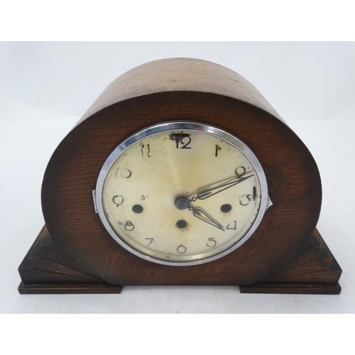 299 - Art Deco 3 Train Mantle Clock : an oak oversized 3 Train Westminster/ Whittington Chime clock , 6 ''... 