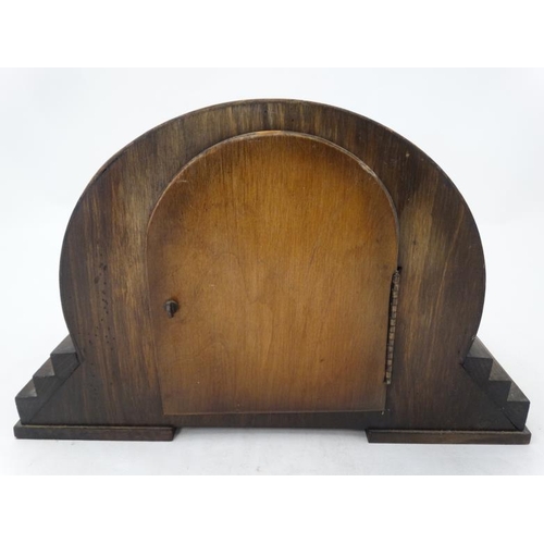 299 - Art Deco 3 Train Mantle Clock : an oak oversized 3 Train Westminster/ Whittington Chime clock , 6 ''... 