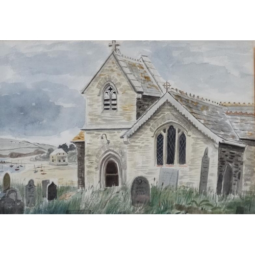 30 - Joan Pilsbury 1953, Watercolour , pencil and another (2), ' St Michael's Church , Porthilly ....and ... 